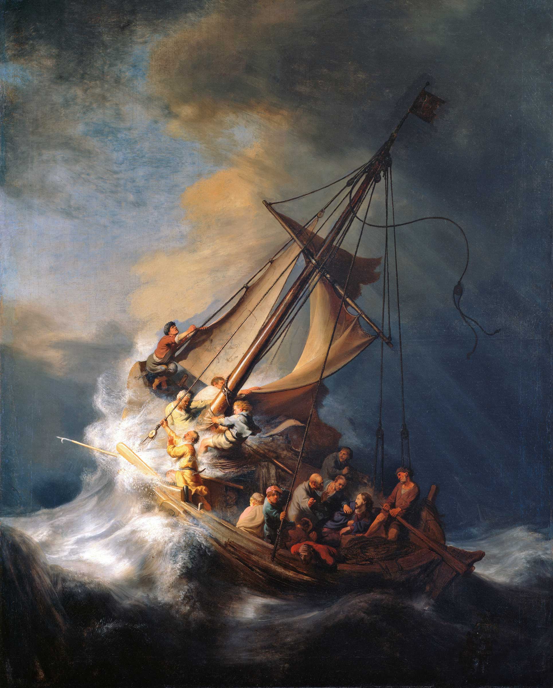 The Storm on the Sea of Galilee by Rembrandt van Rijn (1606-1669), subject of the libretti for the cantatas on Epiphany IV, BWV 81 and 14. It is Rembrandt's only known seascape. This painting was stolen in 1980 from a Boston museum, along with 12 others including a Vermeer, and remains lost.